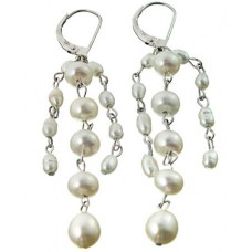 Genuine Pearl String Chandelier Earrings